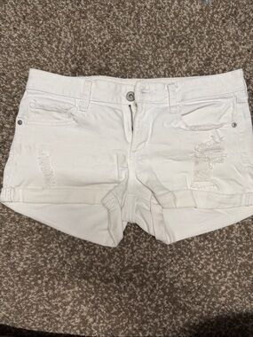 Arizona Jean Company White Distressed Rolled-Hem Denim Shorts